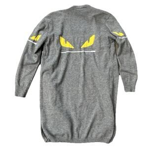 2017 Fendi Monster Bug Eye Women’s Small Gray Cardigan Sweater Open Front Cotton
